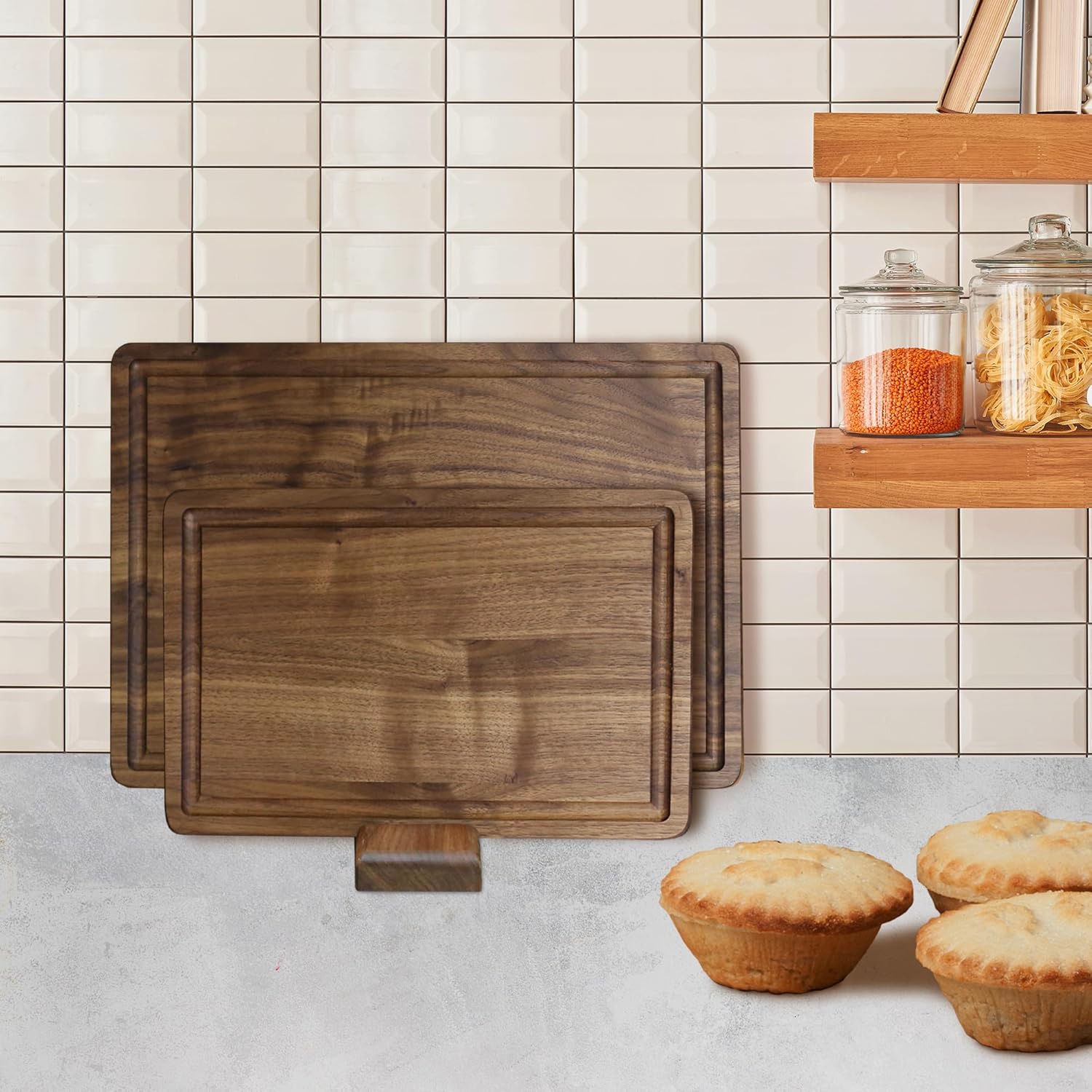 Delice Walnut Rectangle Cutting Board with Juice Drip Groove - Set of 2