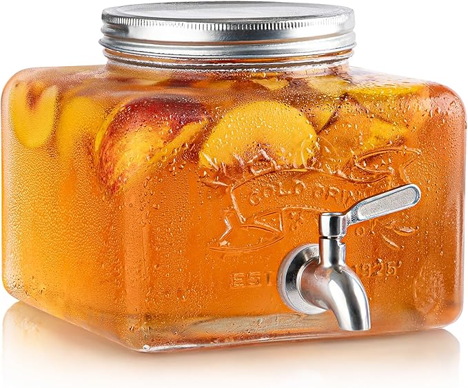 Glass Drink Dispenser for Fridge - Stainless Steel Spigot Mason