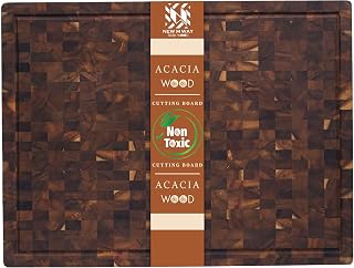 Premium Acacia Wood Cutting Board 20" x 15" x 1.5" | Extra Thick End Grain Butcher Block, Deep Juice Groove & Handles | Non-Toxic, Knife-Friendly Hardwood for Meat Carving & Serving by New M Way