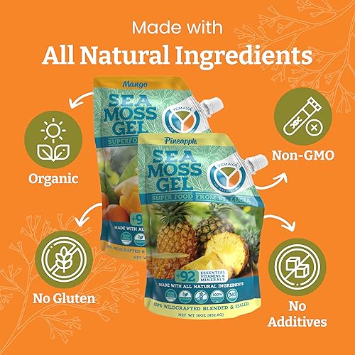 Miniatura 4 de Yemayá Gel orgánico de musgo marino orgánico crudo  Gel de musgo marino silvestre mejorado con fruta real, aumenta la inmunidad, la energía, la