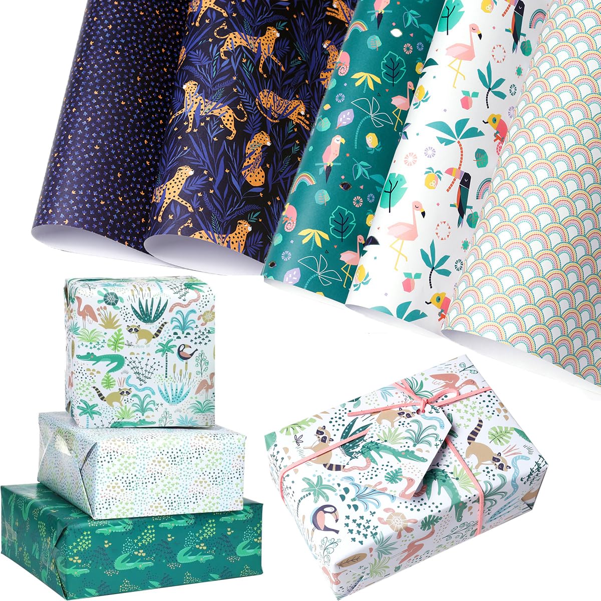 8 Sheets Wrapping Paper, 70x50cm Birthday Wrapping Paper, Recyclable Gift Wrap, Birthday Gift Wrapping Pape with Multi-color Perfect for Boy Men Girl Women Wedding Party Baby Shower