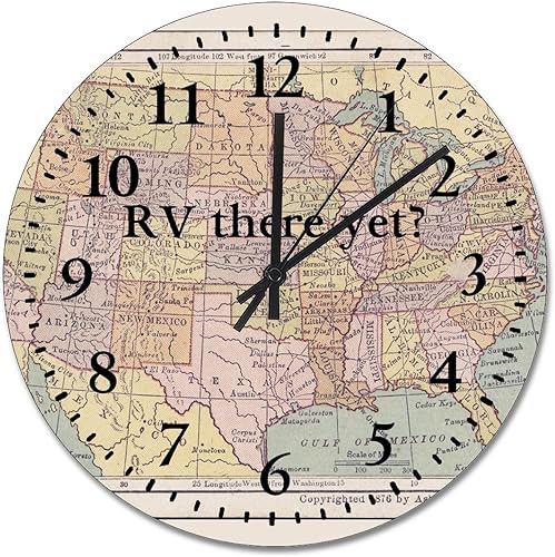 ArogGeld Reloj de pared pintado con mapa, reloj de pared de madera grande, funciona con pilas, 15 pulgadas, silencioso, sin tictac, reloj colgante