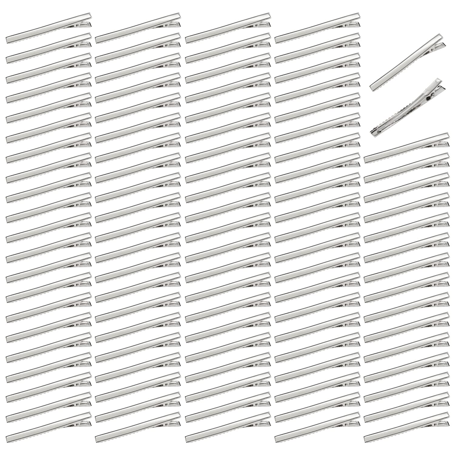 Lawie 100 Pack 75mm Large Plain Flat Silver Duckbill Alligator Metal Hair Clips Crocodile Clips Hair Grips Pins Hairdressing Styling Sectioning Curl