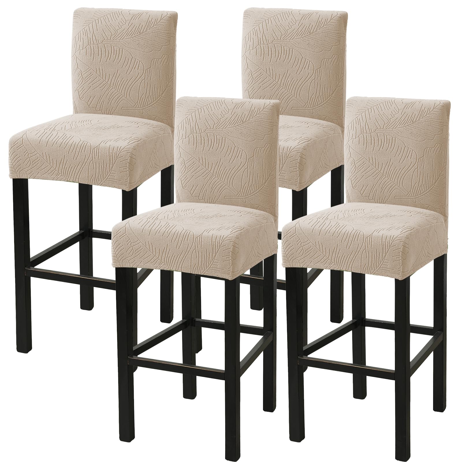 HAOYONG Bar Stool Covers, Stretch Counter Stool Pub Chair Slipcover Washable Counter Height Chair Covers for Kitchen Dining Room Cafe Set of 4 (Beige)