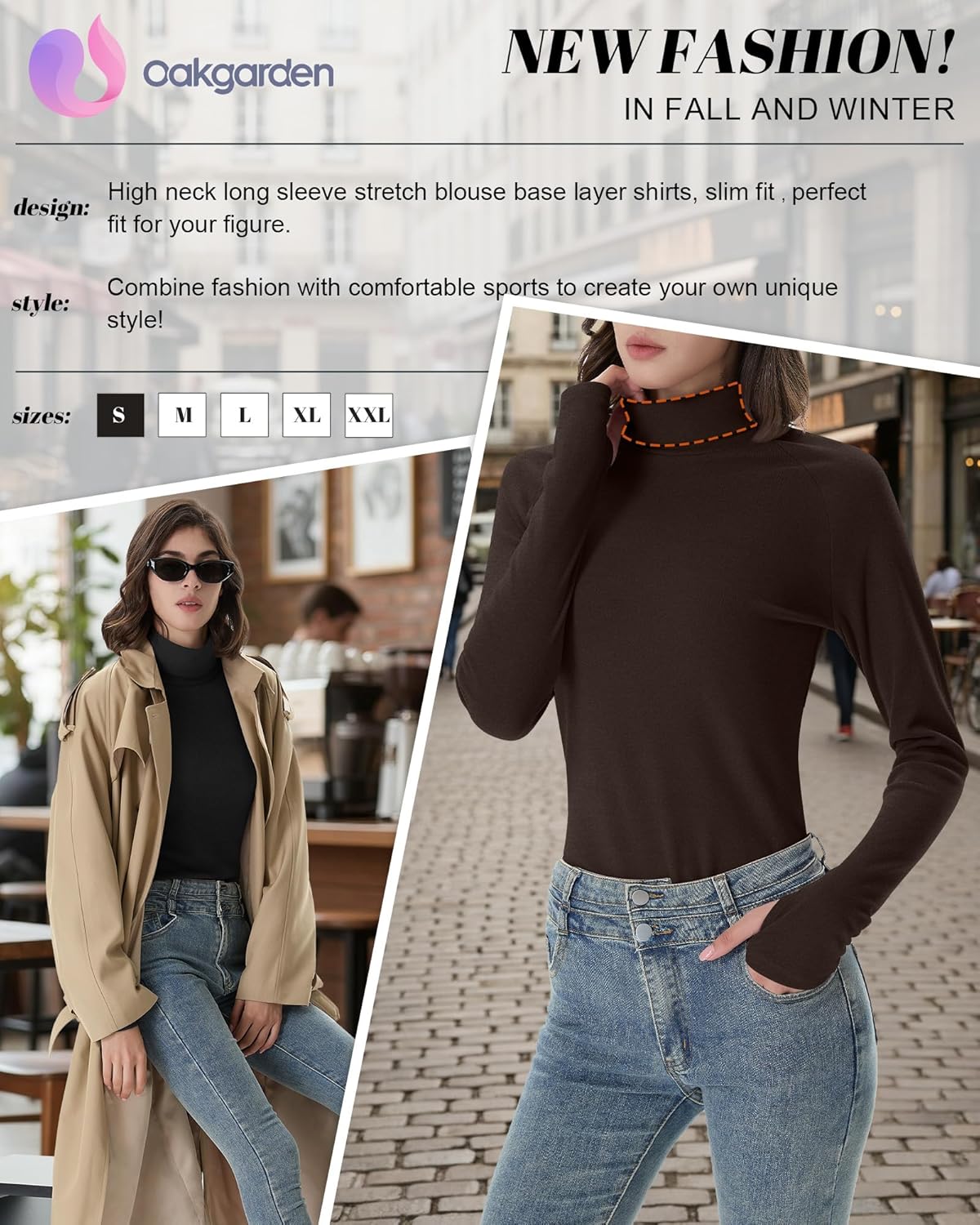 4 Pack Women's Turtleneck Shirts with Thumb Holes Long Sleeve Thermal Tops Elastics Slim Fit Underwear - Image 6