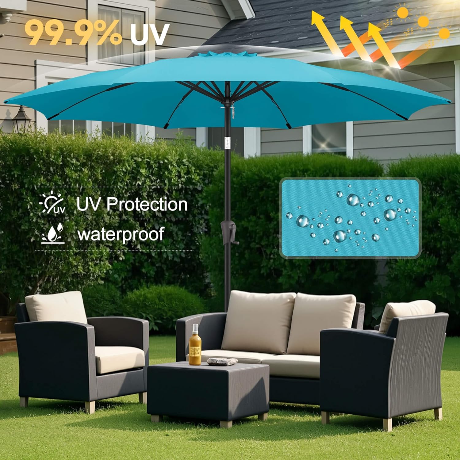 FLAME&SHADE Outdoor Market Patio Table Umbrella with and Tilt, LED 7.5ft,LED 10ft