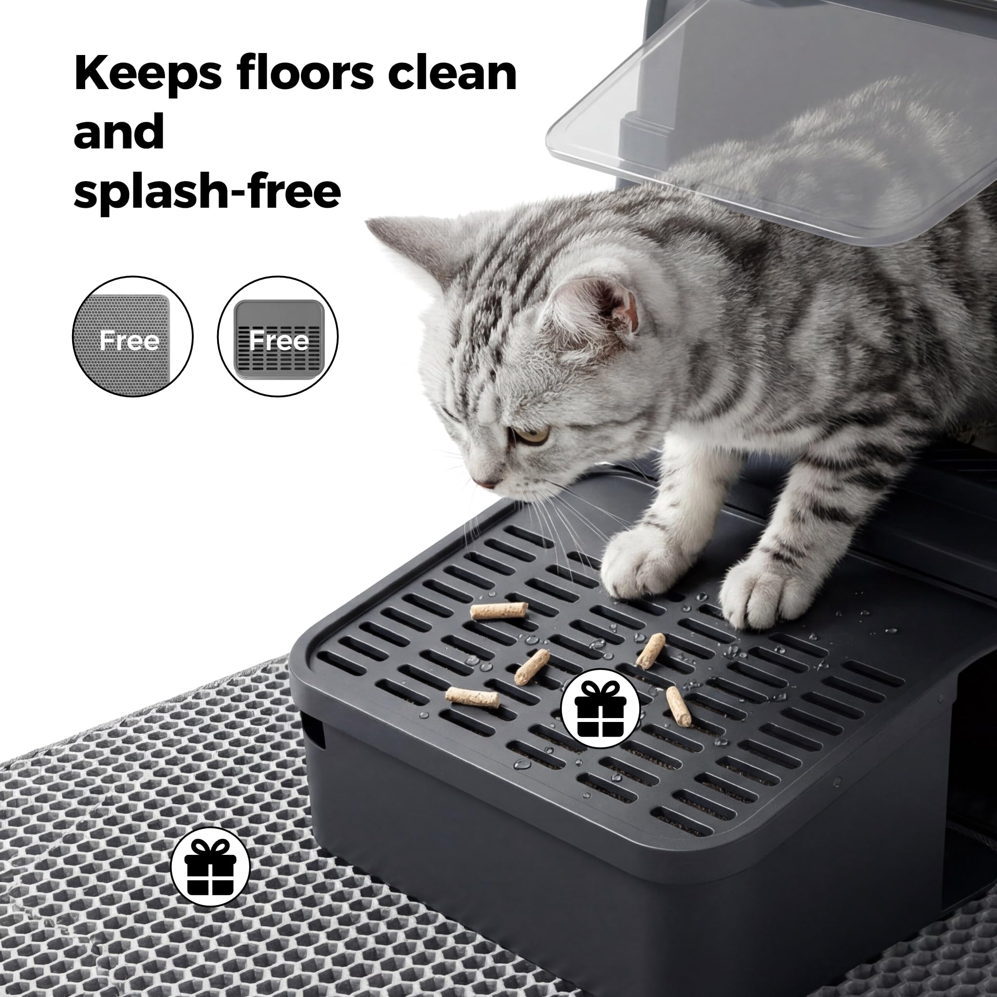 Caja de Arena para Gatos de Acero Inoxidable con Tapa | Bandeja de Arena Cerrada XXL | Sin Olor | Antiadherente | Entrada Frontal y Superior de Doble Puerta | Paso de Pedal de Filtro | Cuchara |