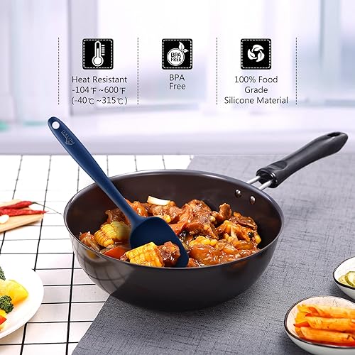 Miniatura 11 de HOTEC Juego de espátulas de goma de silicona resistentes al calor de 600 ℉, sin BPA, espátulas de cocina para cocina, hornear, mezclar para Verde