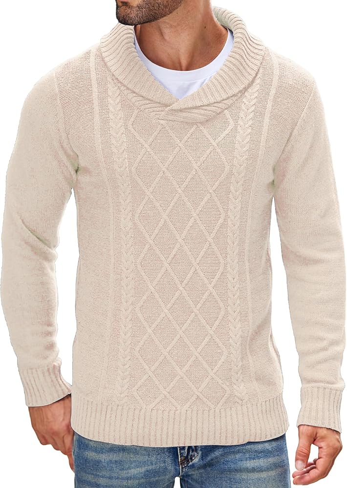 COOFANDY Men's Shawl Collar Sweaters V-Neck Relaxed Fit
