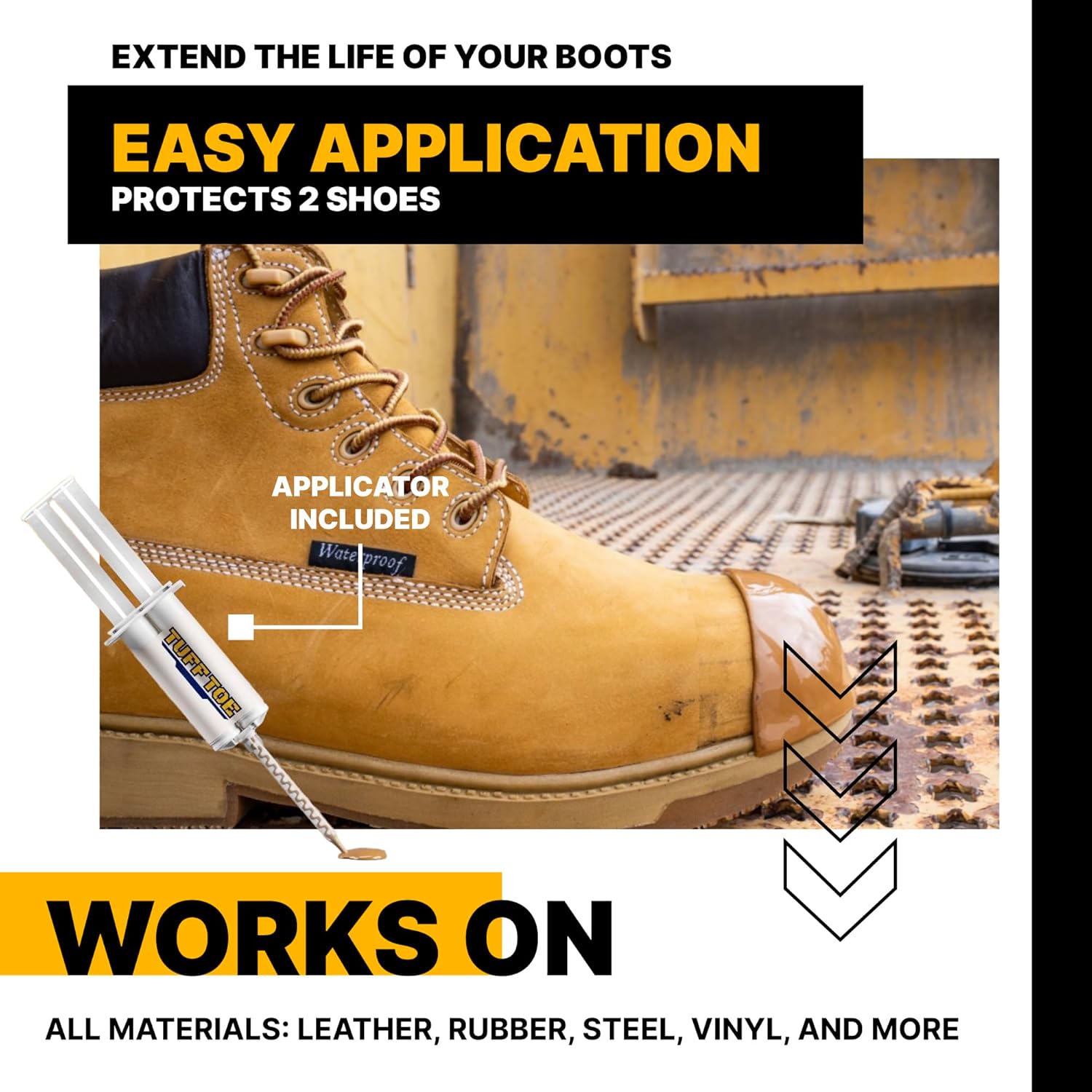 Boot Toe Protector V2 Adhesive, Extra Strong Shoe Glue Toe Protectors for Shoes and Work Boots - Waterproof, Heat Resistant, Heavy Duty Protective Layer and Shoe Repair Kit - Covers 2 Shoes, Color Tan
