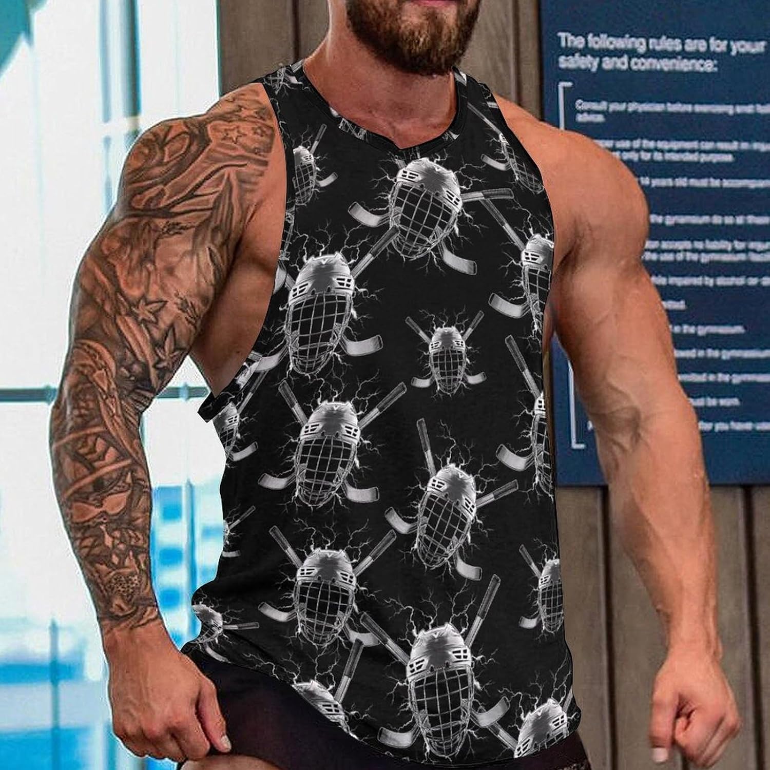 Thunder Ice Hockey Men's Tank Tops Sleeveless Muscle Shirts for Men Lightweight Vest Crew Neck T-Shirts