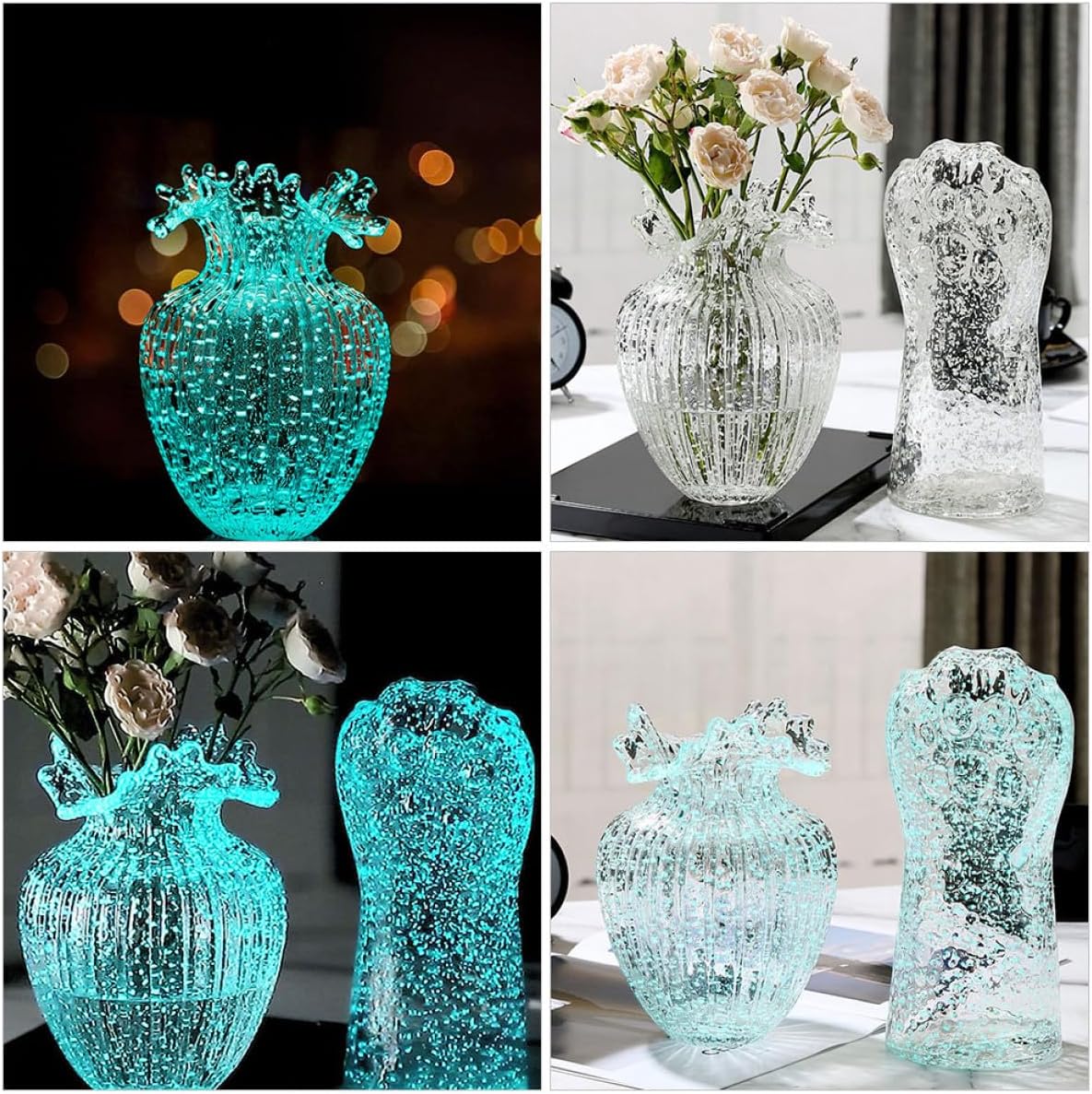 BETOOKY Luminous Glass Flower Vase Hydroponic Wave Mouth Glass Vase for Home Decor Table Centerpiece Office Flower Arrangement Holder