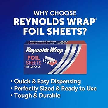 Reynolds Wrap Pop-Up Aluminum Foil Sheets, 50ct (Pack of 5), 250 Total | No Tearing Required, Quick and Easy Disposable Foil Sheets, Cover, Pack, Store, Seals in Heat and Moisture, 10.25 x 14 in