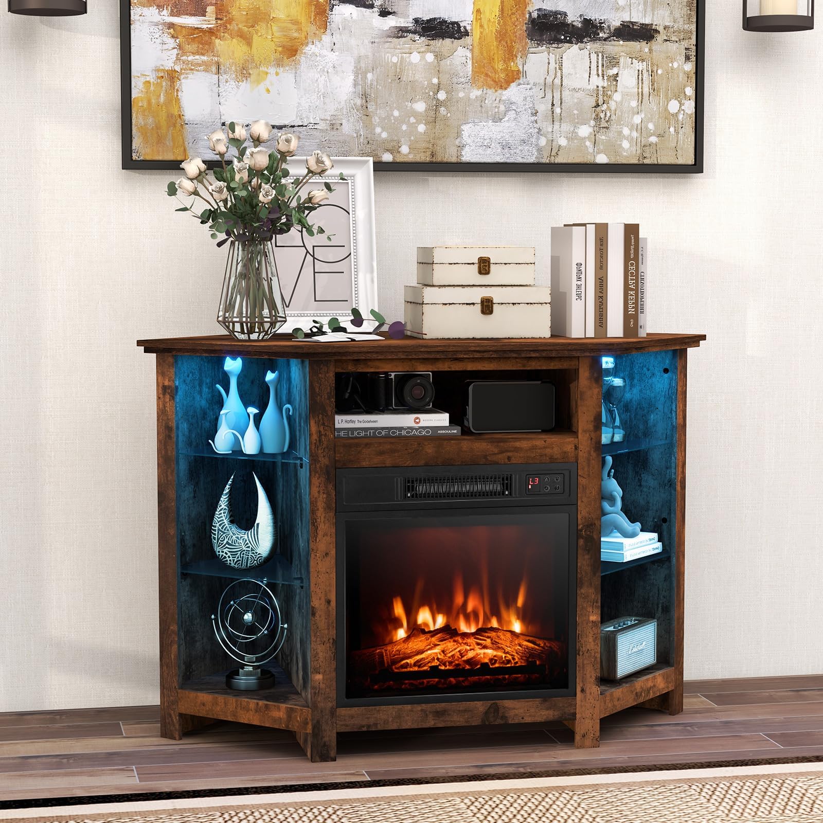 Amazon.com: 45" Corner Electric Fireplace Tv Stands Console Table with ...