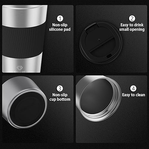 Miniatura 4 de Vaso térmico de acero inoxidable de 12 onzas con aislamiento al vacío, taza de viaje a prueba de derrames con tapa, térmica para mantener el calor o