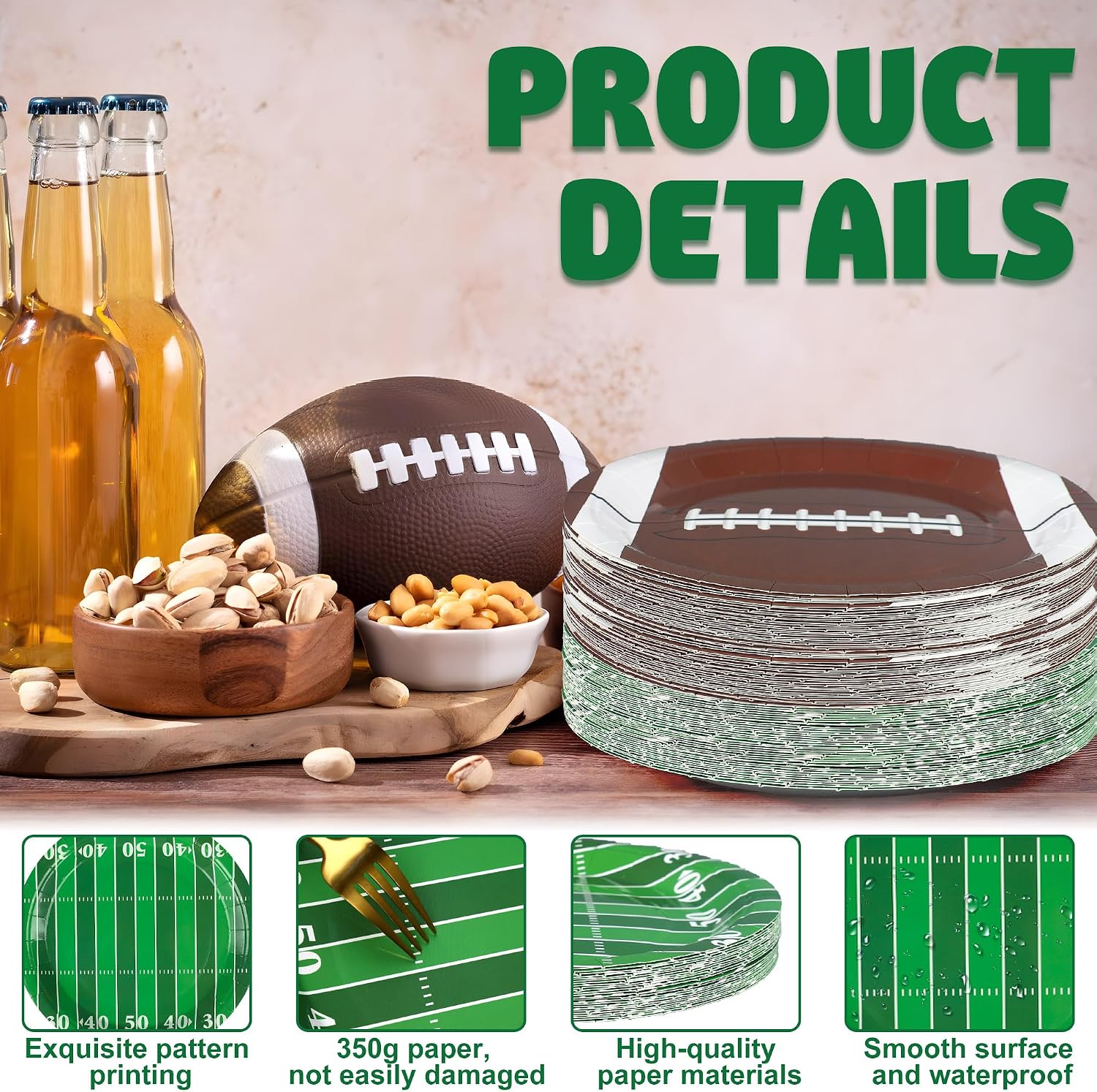 100 PCS Football Paper Plates and Napkins Football Party Tableware Set for Sports Birthday Game Tailgate Party Supplies,Serve 25