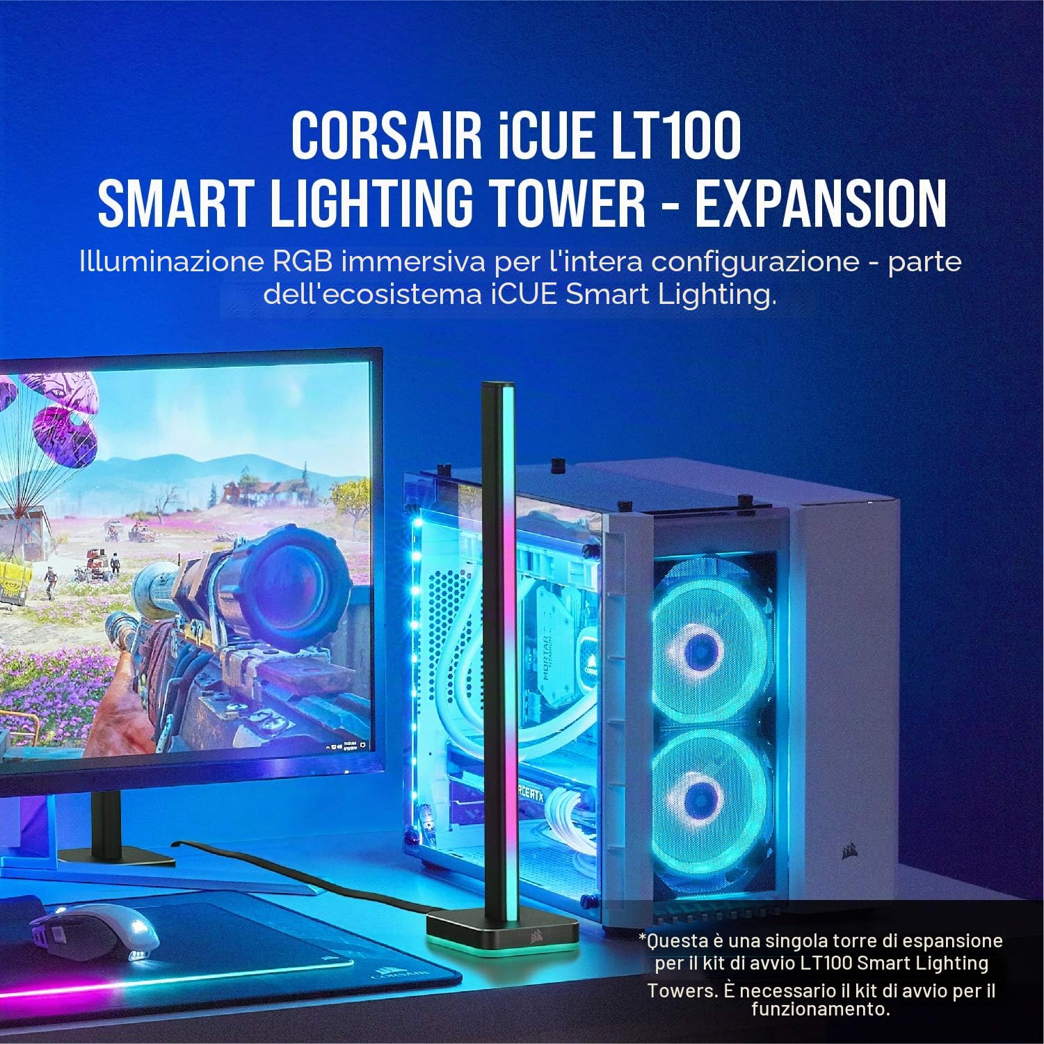 Corsair iCUE LT100 Kit di Espansione per Torre Luminosa Smart, Una torre di 422 mm, Dotata di 46 LED Personalizzabili, Diffusione della Luce Integrata, Supporto per Cuffia Rimovibile, Nero