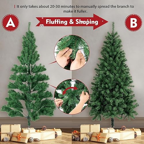 Miniatura 5 de 6Ft Hinged Douglas Full Fir Artificial Christmas Tree Holiday Decoration with 700 Branch Tips, Easy Assembly, Foldable Metal Stand