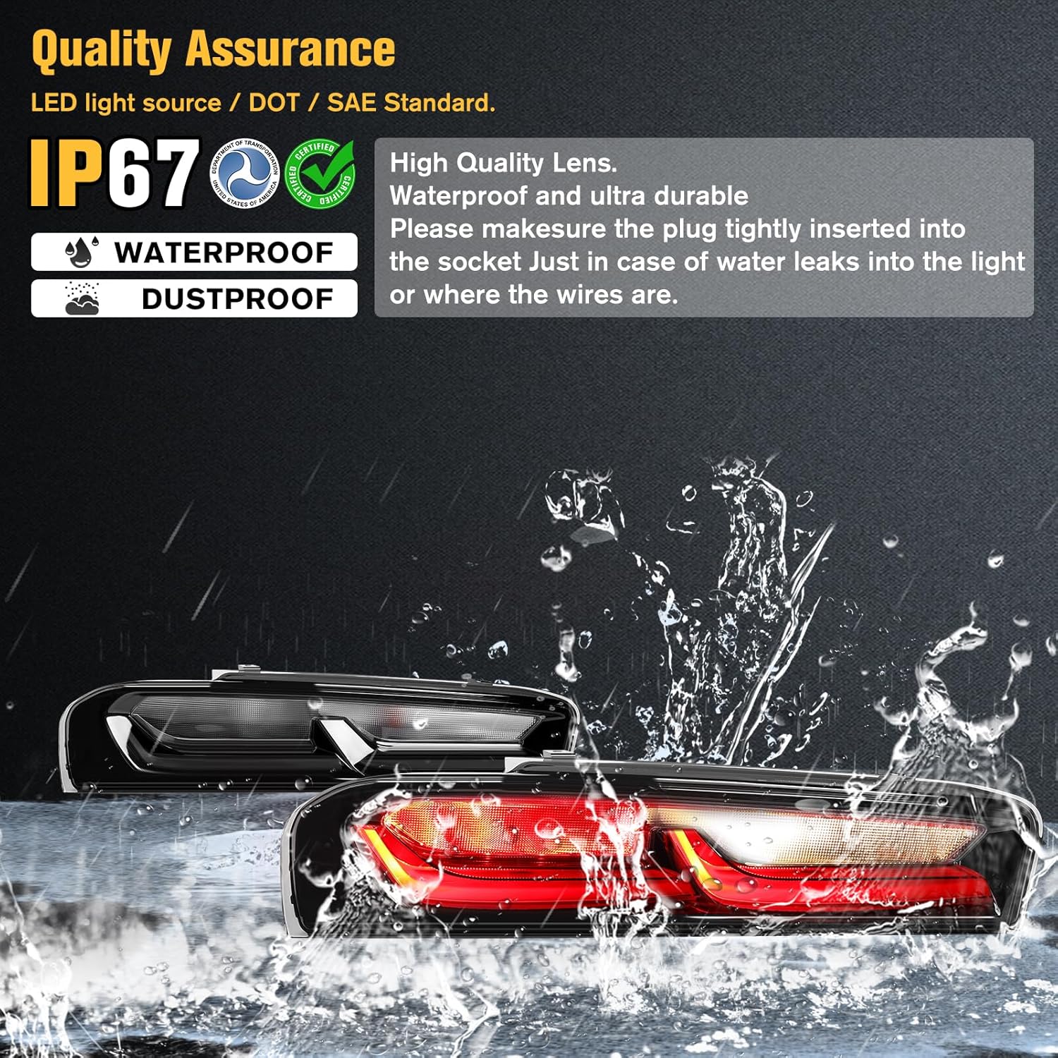 LED Smoked Tail Lights Compatible for Chevy Camaro 2016 2017 2018 With Turn Signal lights, Daytime Running Rear lamps Assembly Upgrade (Smoked Black)