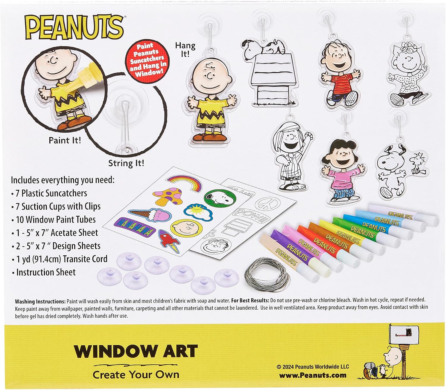 Peanuts Window Art Suncatcher Kit for Kids – Paint Your Own Charlie Brown & Snoopy Window Clings with 10 Vivid Paint Colors – DIY Suncatcher Craft Set for Creative Fun & Window Décor, Ages 6+