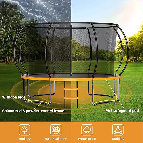 Vista 24 de Trampolín para niños y adultos, trampolín recreativo para niños de 14 pies con red de seguridad y escalera, trampolines recreativos al aire libre