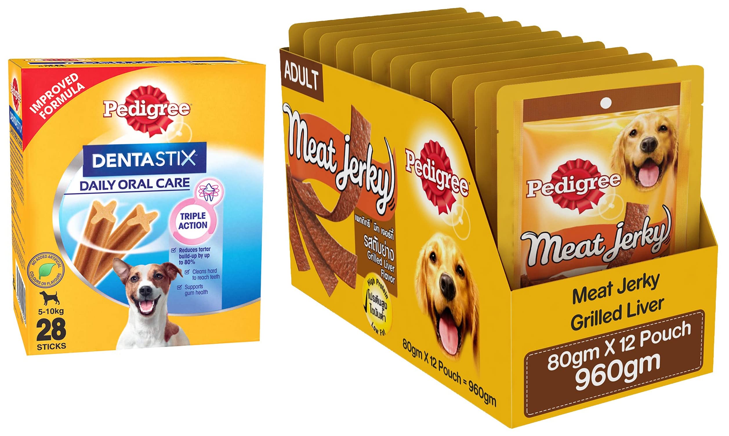 Pedigree Dentastix Small Breed (5-10 kg) Oral Care Dog Treat, 440g Monthly Pack (28 Chew Sticks) & Adult Dog Treat Sticks Meat Jerky Stix, Grilled Liver, 12 Packs (12 x 80g) (B09VKTPFMK) Amazon Price History, Amazon Price Tracker