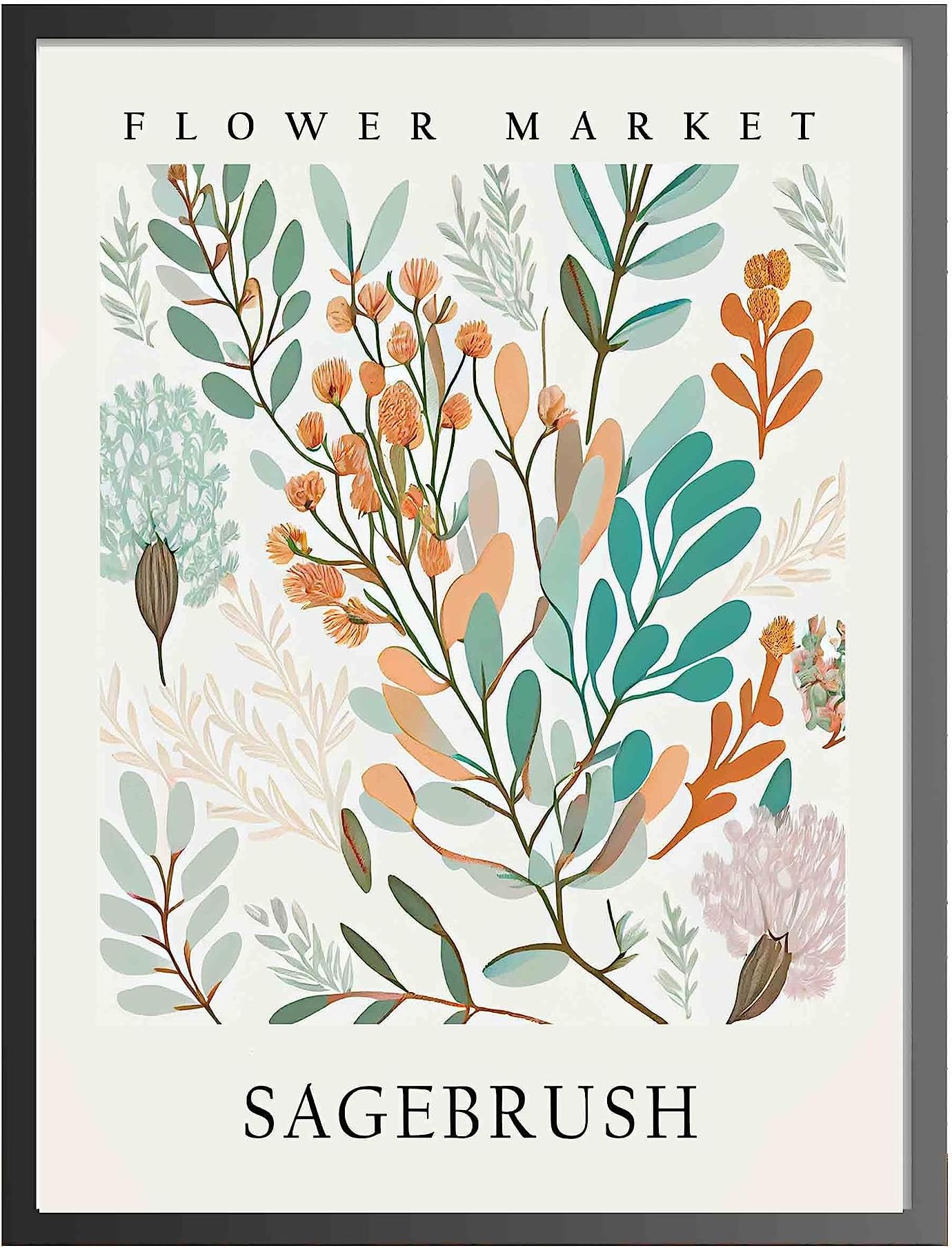 HomeArtPrint Sagebrush Art Print, Flower Market Poster Wall art Decor, Botanical Floral Artwork for Bedroom, Bathroom, Living room Decoration (Sagebrush, 11x14 inches + (Black Frame))