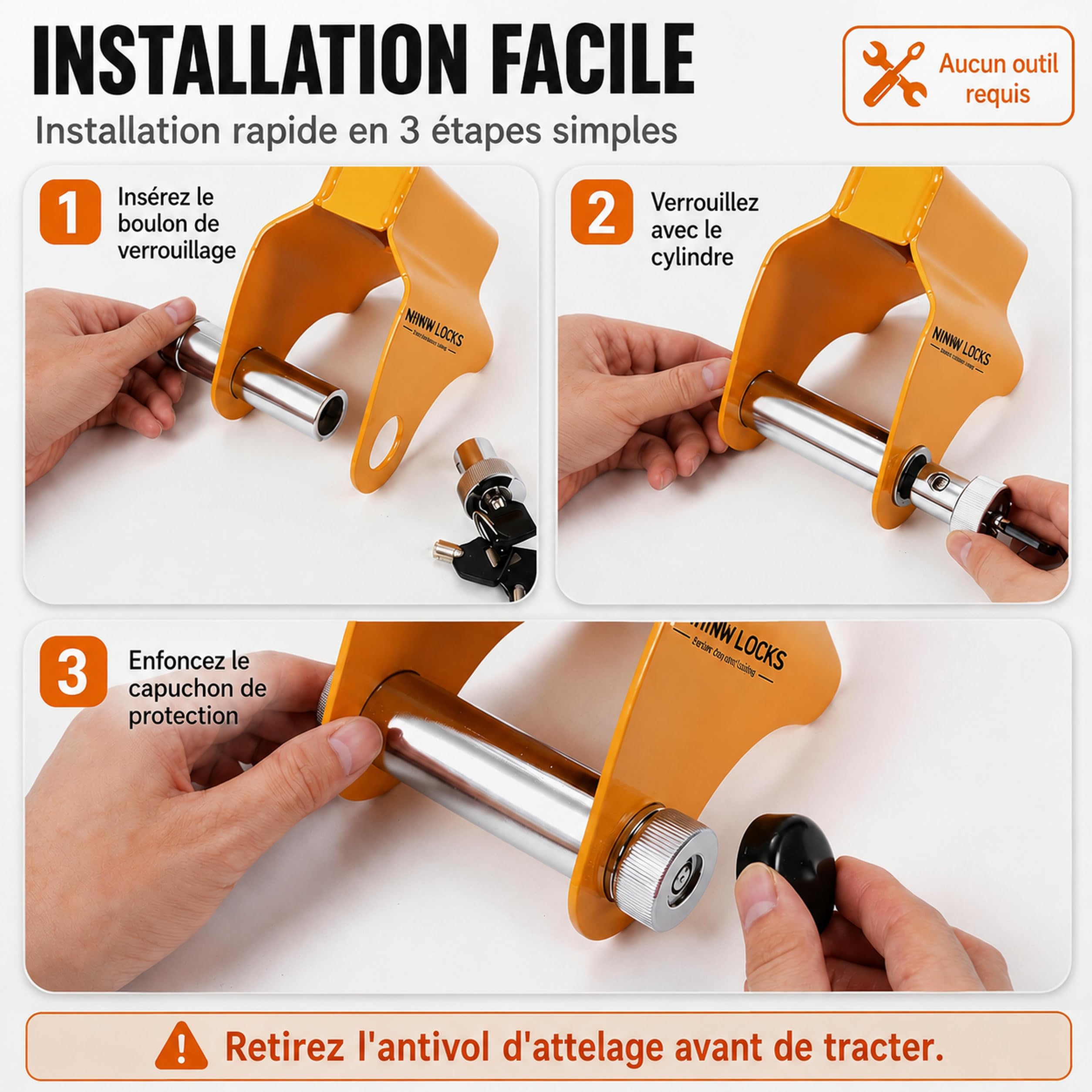 NiwNiw Antivol Verrou d'Attelage Haute Sécurité pour Remorque et Caravane - Cadenas Robustes en Acier Renforcé pour ALKO AKS1300/2004/3004 & AK130/160 - Protection Attelée et Non Attelée