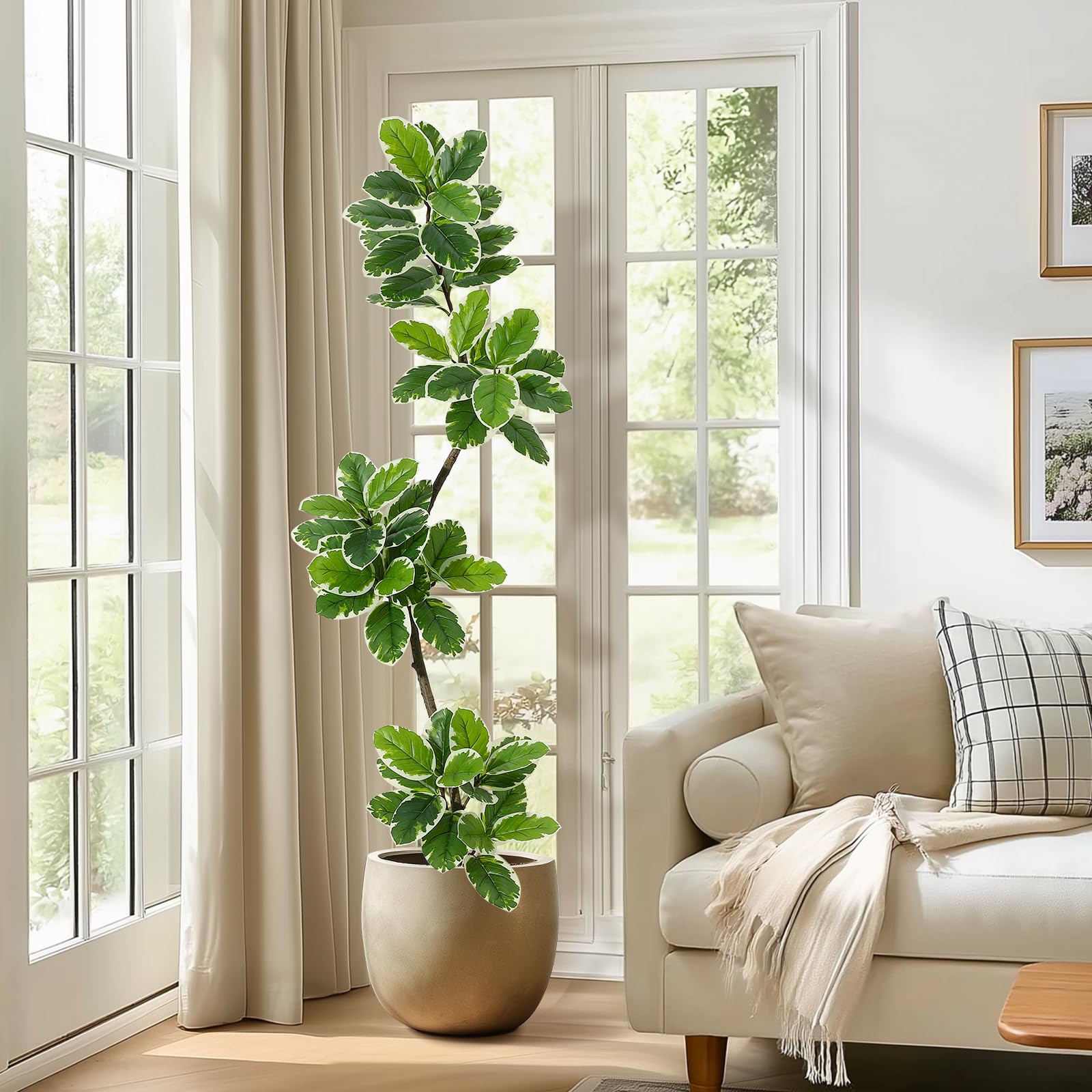 Garvee Plantas Artificiales de 180 cm, Plantas Falsas de higuera Artificial con Maceta Blanca, árbol Artificial, Plantas de plástico Grandes, Plantas Artificiales para Interior y Exterior, habitación