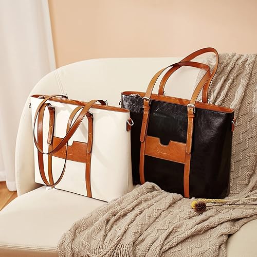 Miniatura 6 de BOSTANTEN Bolso de mano de cuero para mujer para laptop, bolsa al hombro de oficina, maletín vintage de 15.6pulgadas, bolso de trabajo para la