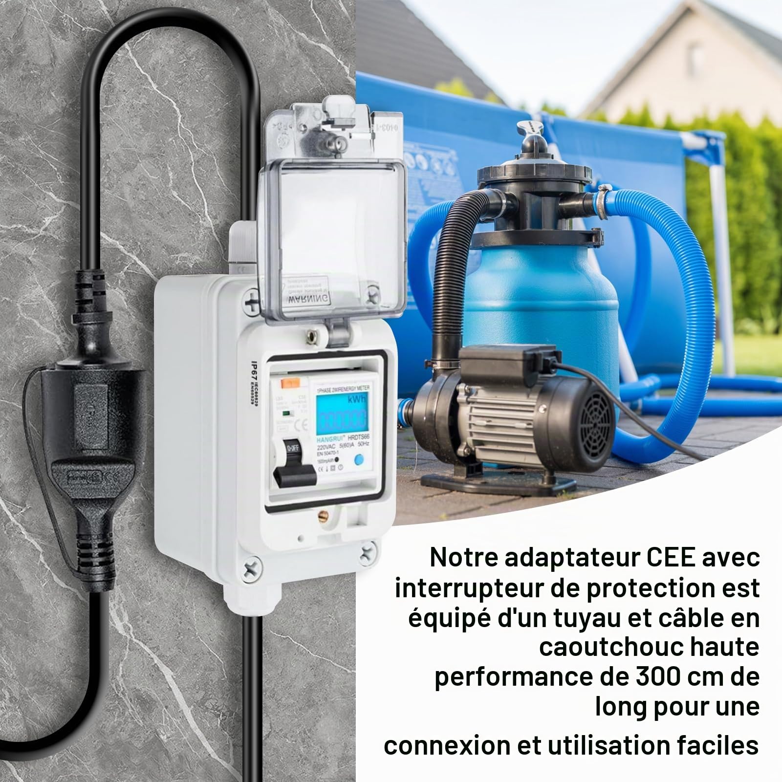 Compteur Electrique Numérique Mobile: 220v Compteur D'énergie Numérique Mobile Avec Prise Schuko, Fonction Mémoire De Coupure De Courant, Mobiles Extérieur Kwh Wattmetre Prise Pour Appareils