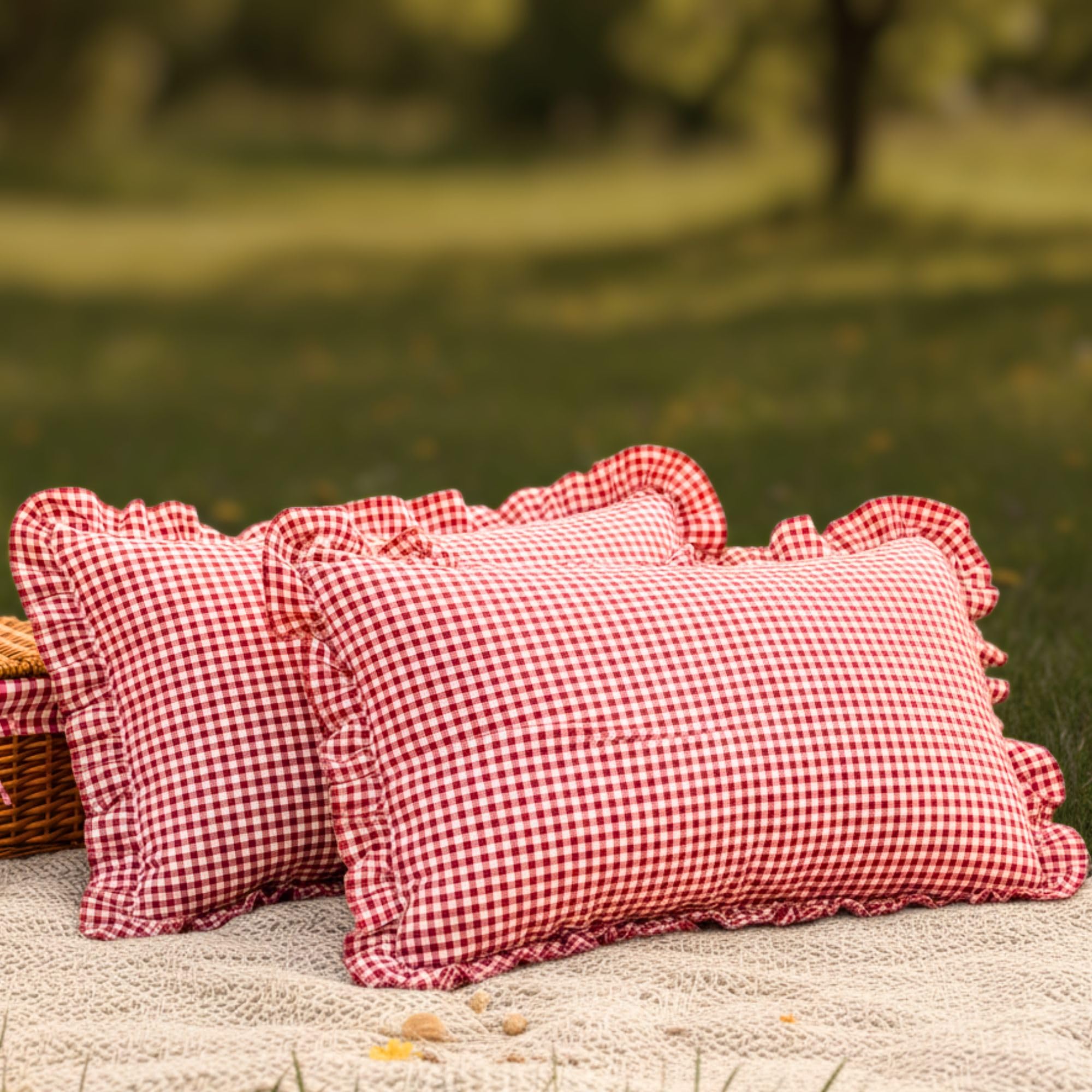 Red Pillow Covers - Set of 2 | Checkered Pillow Cases -7