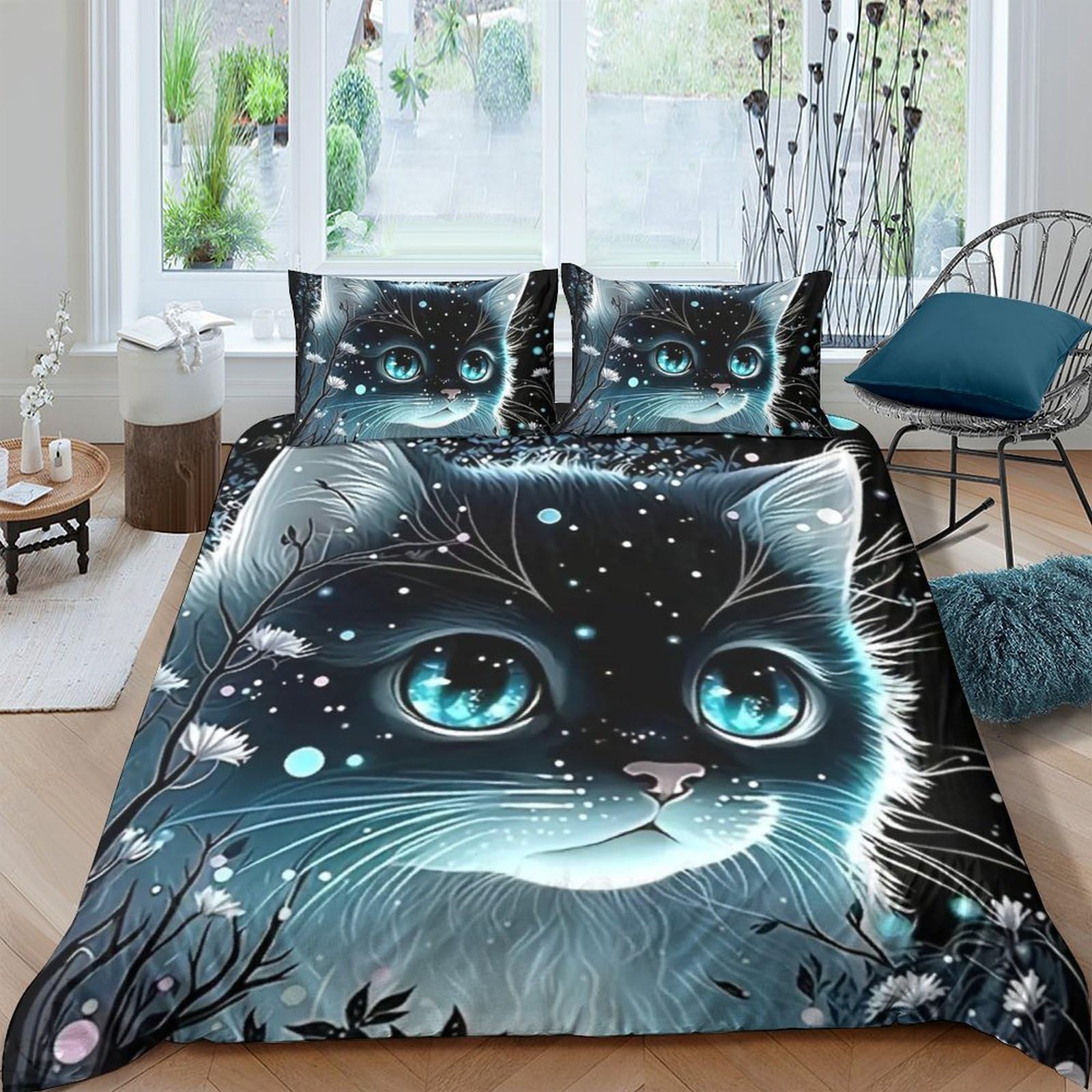 Tyuiopasdfg Colorful-18 Cat Lover Star Cat Duvet Cover Set Microfiber 3 Piece Bedding Set Soft For Bedroom Decoration Single（135X200cm）