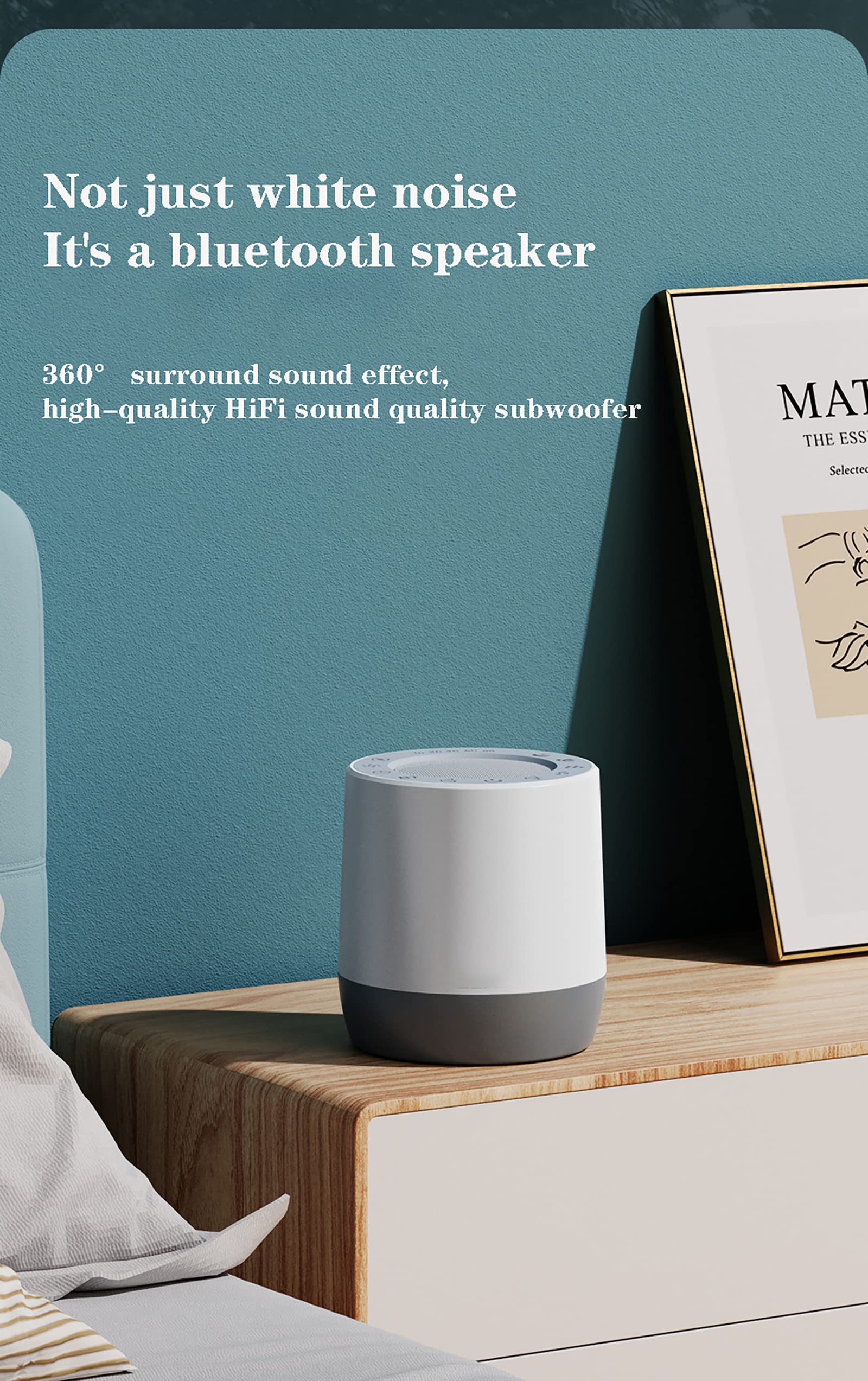 Macchina per Dormire con Rumore Bianco, 16 Suoni Naturali rilassanti, con Luce Notturna a 6 Colori e 5 Livelli di luminosità Regolabile, Suoni HiFi e 5 Timer