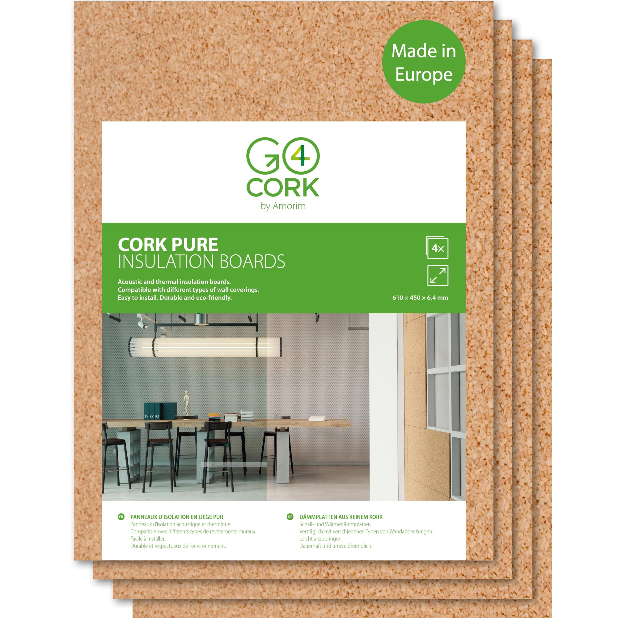 Go4Cork Premium Eco-Friendy Thick Cork Sheet, Non-Slip, 4Pack, 61x45x0.64cm