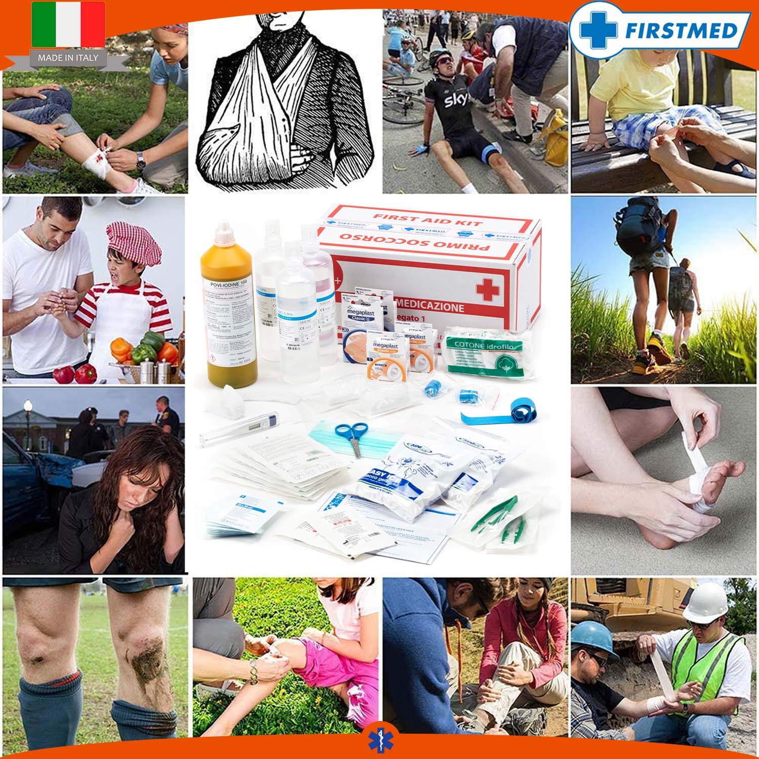 kit di reintegro ALLEGATO 1 SENZA SFIGMOMANOMETRO pacco medicazione per cassetta medica armadietto di pronto soccorso aziende più 3 dipendenti