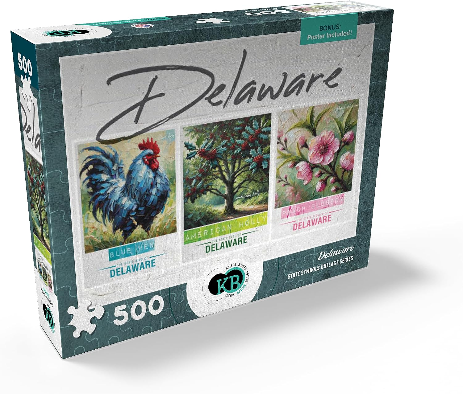 MyPuzzle Delaware: Bird, Tree, Flower- State Symbols Collage Series - Premium 500 Piece Jigsaw Puzzle for Adults