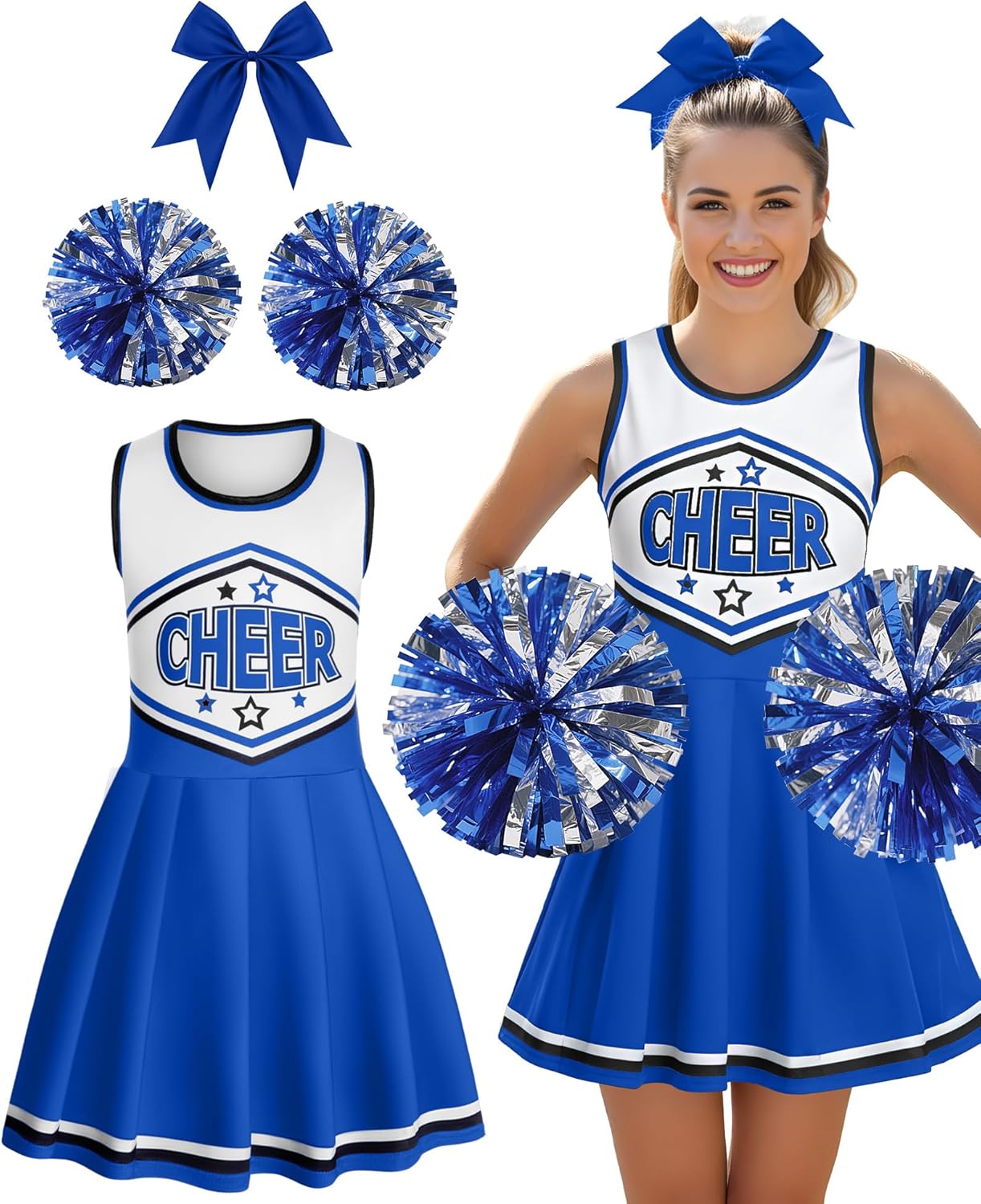 JenPen 3 Pcs Halloween Cheerleader Costume for Women Adult Cheerleader Outfit Set Cheerleading Uniform Dress for Party