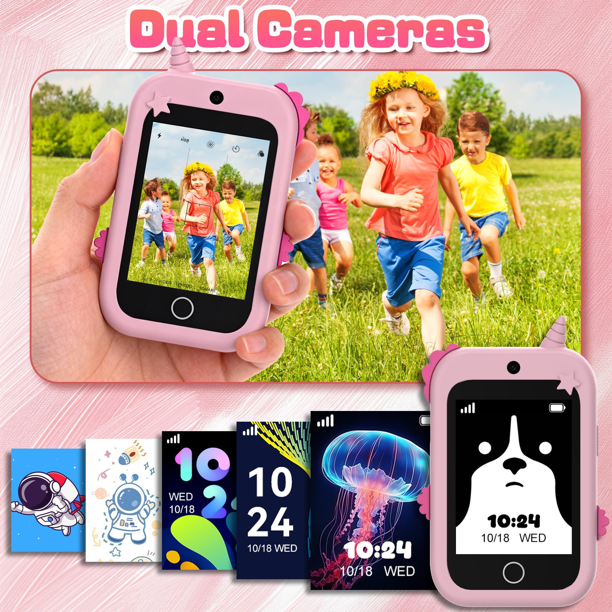 Telefono per Bambini, 4G Telefono Giocattolo per Bambini con GPS Videochiamate Chat Vocale SOS Due Fotocamera Contapassi Modalità scuola Sveglia, Cellulare per Bambini Smartphone Regalo di Compleanno