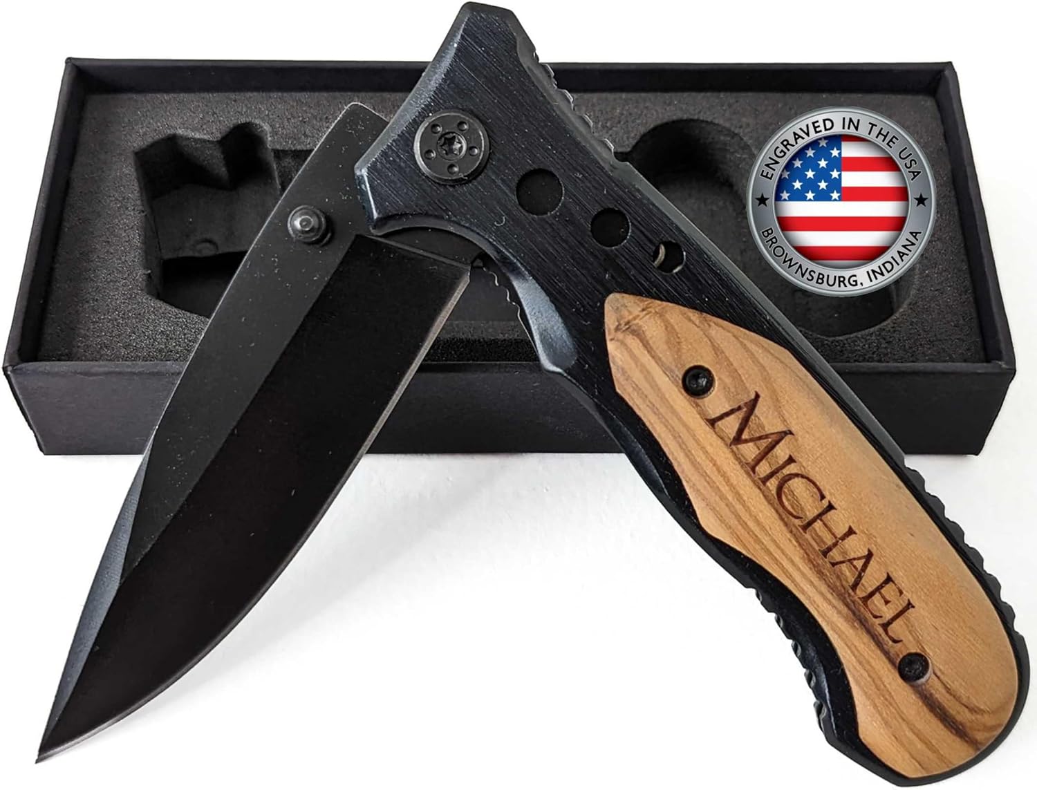 Custom Engraved Wood Handle Pocket Knife - Personalized Gift for Men - Ideal for Birthdays, Anniversaries, and Special Occasions