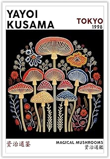 BFADMN Yayoi Kusama Magical Mushrooms Wall Art Print Abstract Japanese Botanical Wall Decor Vintage Tokyo Aesthetic Posters For Bathroom Kitchen Gallery Living Room Bedroom Decor 12x16in Unframed