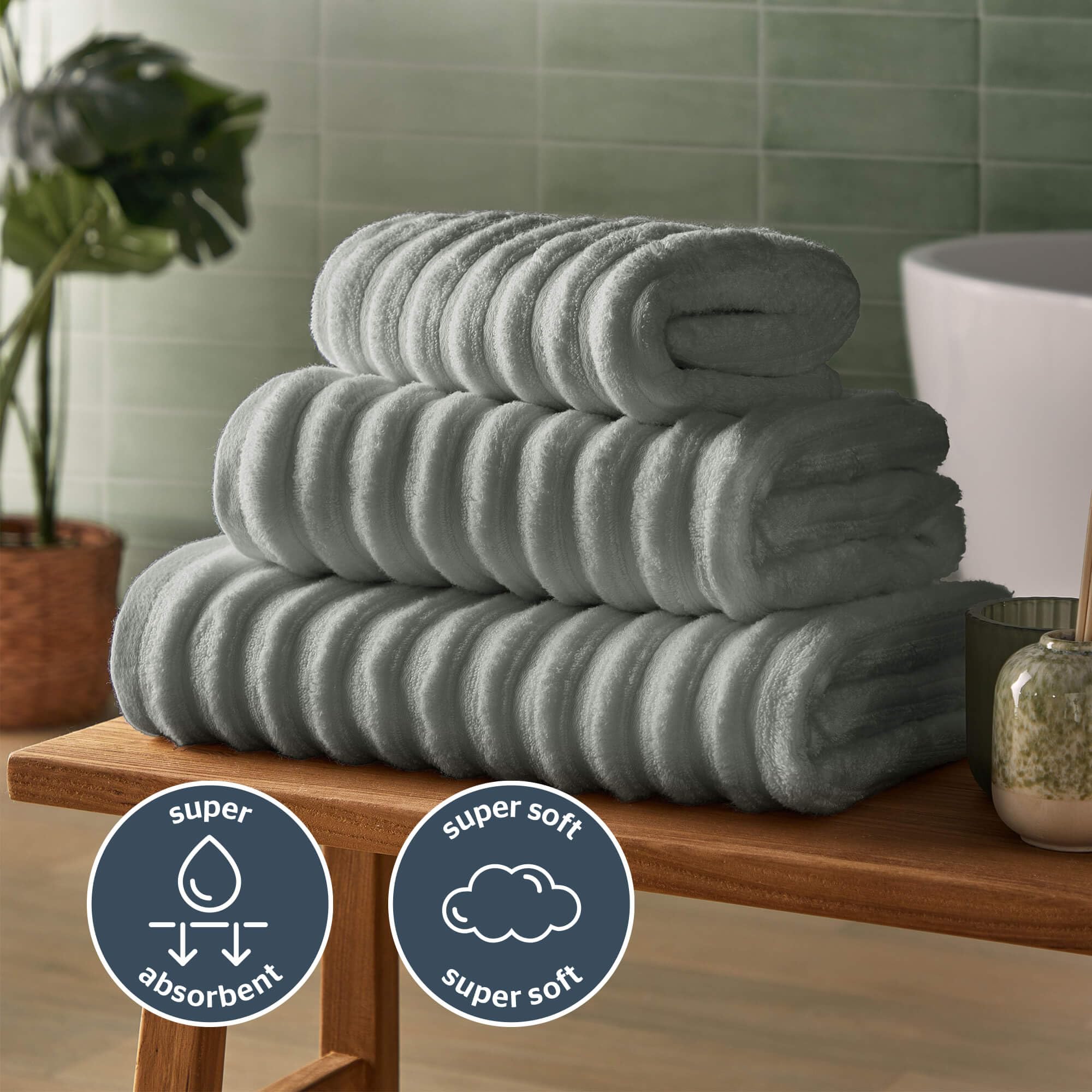 Silentnight Drap de Bain en Coton côtelé, luxueusement Doux et Super Absorbant - 100% Coton BCI - texturé Dense et côtelé - 160 x 90 cm - Lavable en Machine - Gris