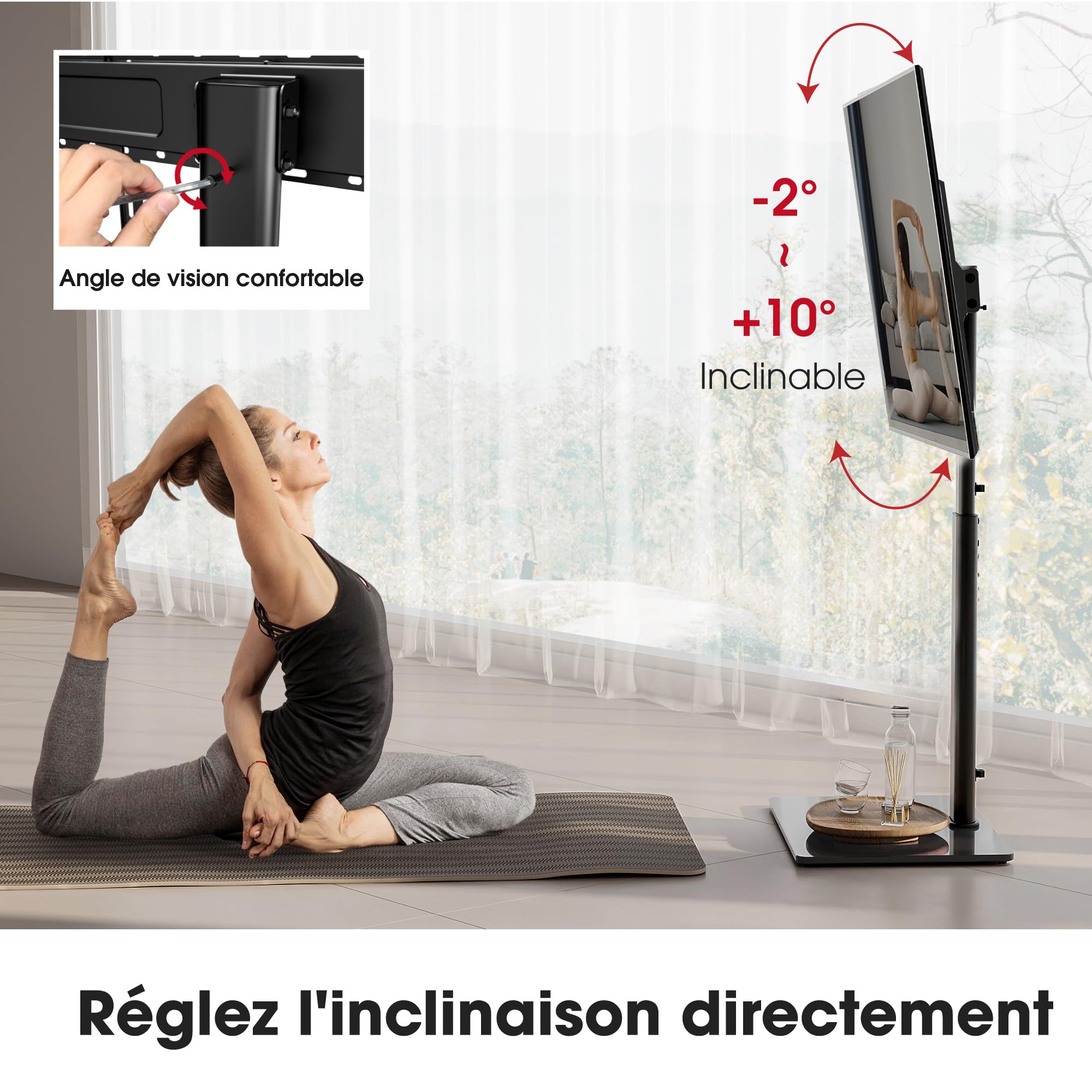 AOKCOS Support TV sur Pied pour TV de 32-65 70 Pouces - Pied TV Plus Haut 1095 MM - 1350 MM Pivotant 60° Inclinaison 12° jusqu'à 40 KG Max. VESA 400x400 MM