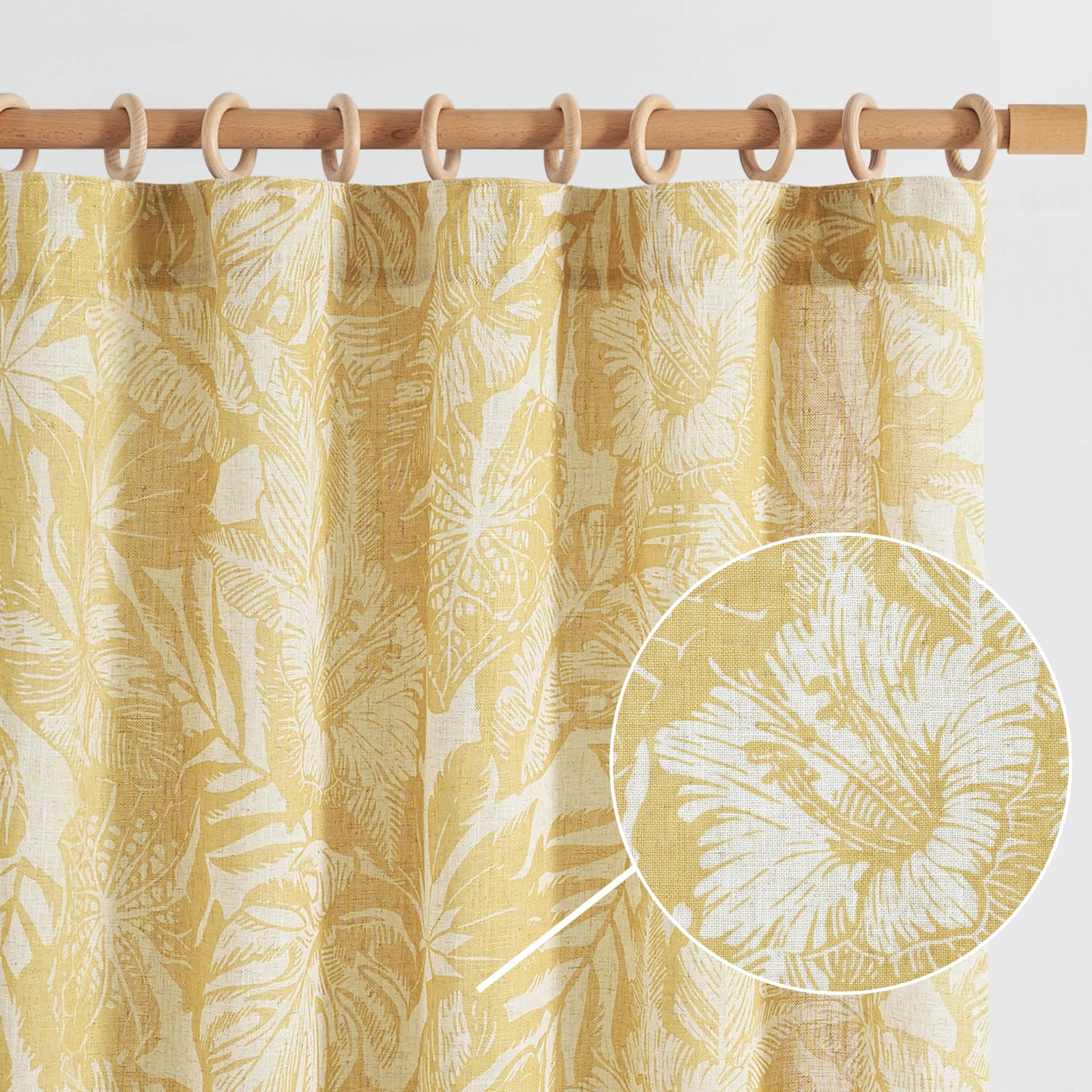 JINCHAN Thick Linen Curtains 96 Inches Long Leaf Pattern Curtains for Living Room Bedroom Mustard Yellow Floral Curtains William Morris Curtains Tropical French Country Farmhouse Curtains Set 2 Panels