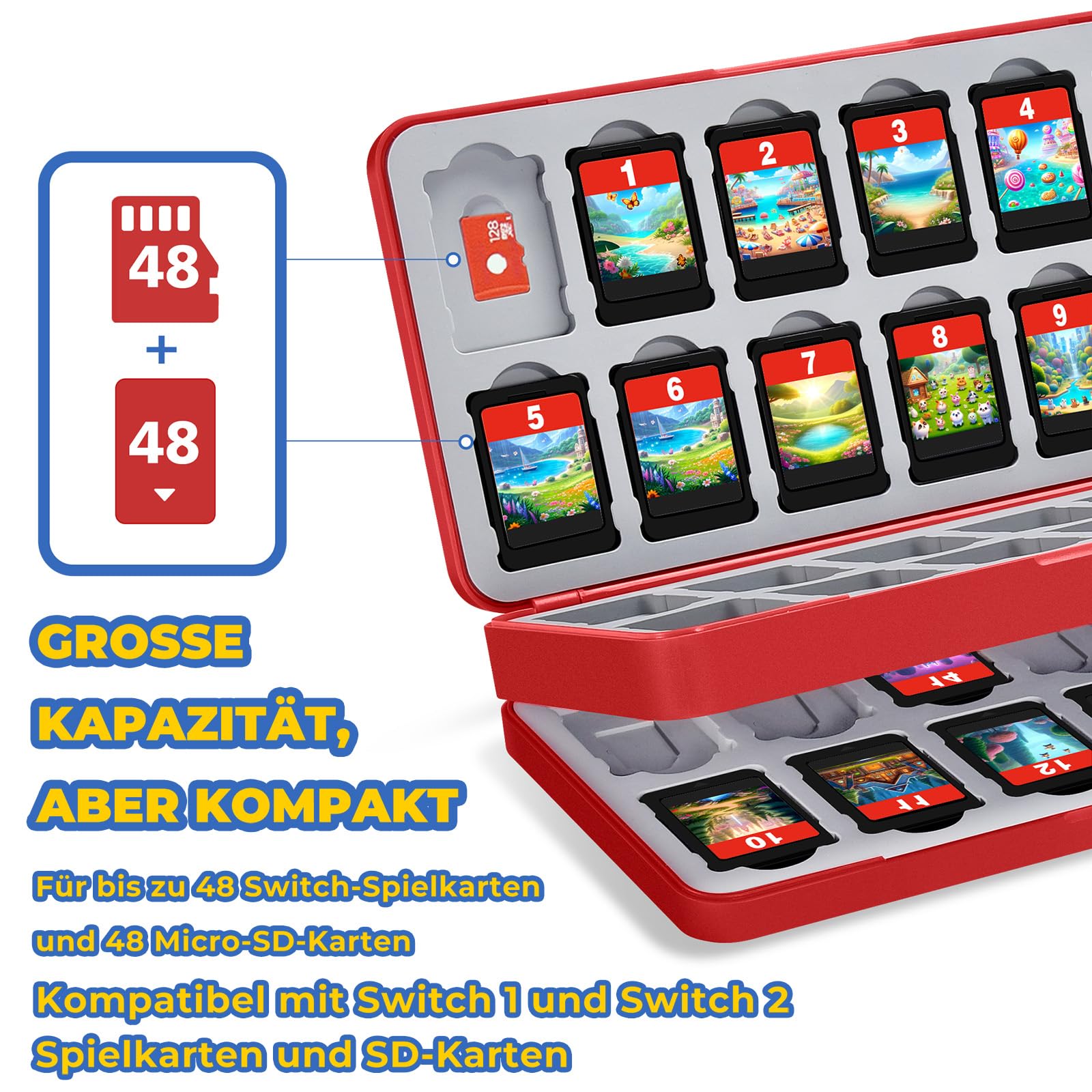 Nintendo Switch 2 Spiele Aufbewahrung Box, Switch Game Card Case mit 48 Spielkarten Speicherplatz - Rot