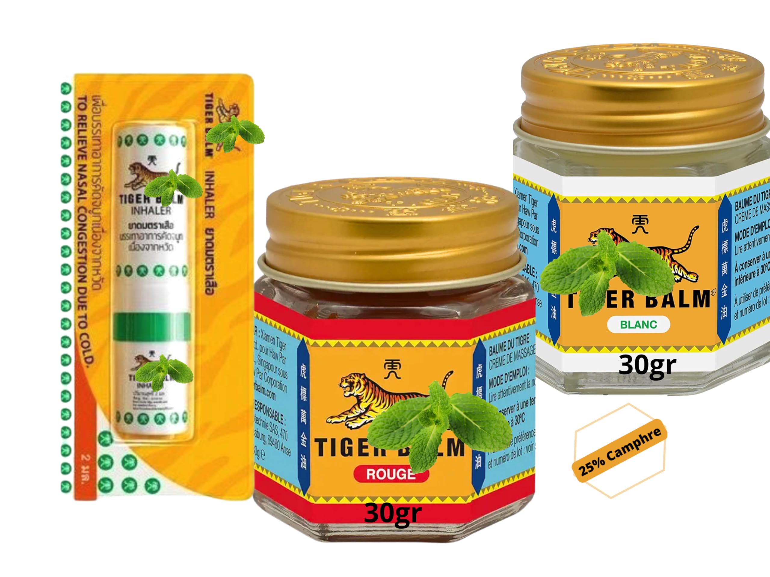 le veritable Baume chauffant thai 30gr, extra fort lot de 03 produits pour les douleurs articulaire mal de dos effet chaud et froid, avant et apres le sport (02 baume et inhalateur)