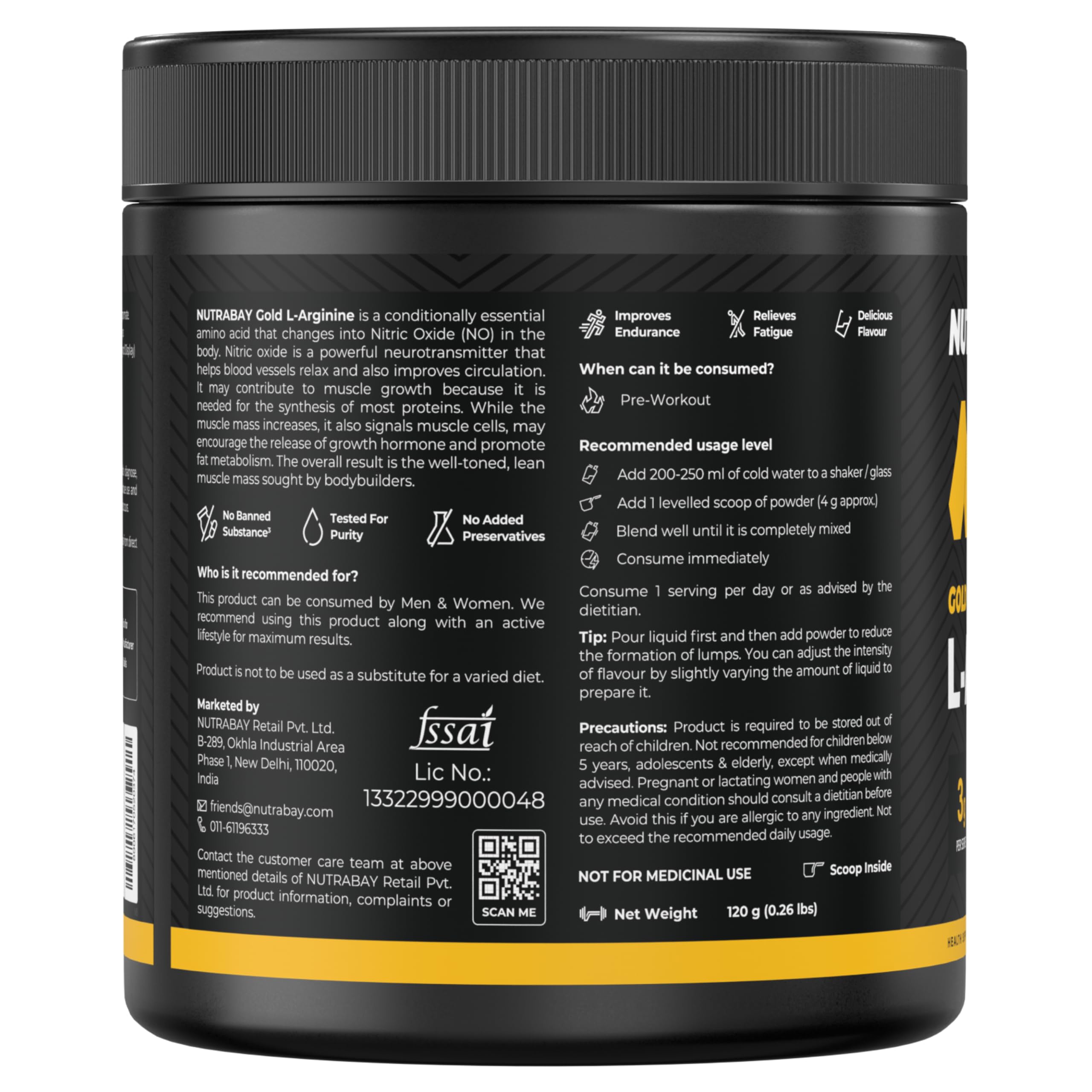 Nutrabay Gold L-Arginine Supplement Powder 120g, Cola Flavor – Pre Workout Amino Acid for Endurance, Muscle Building & Faster Recovery | Tested for Purity | Authentic — Amazon image 8