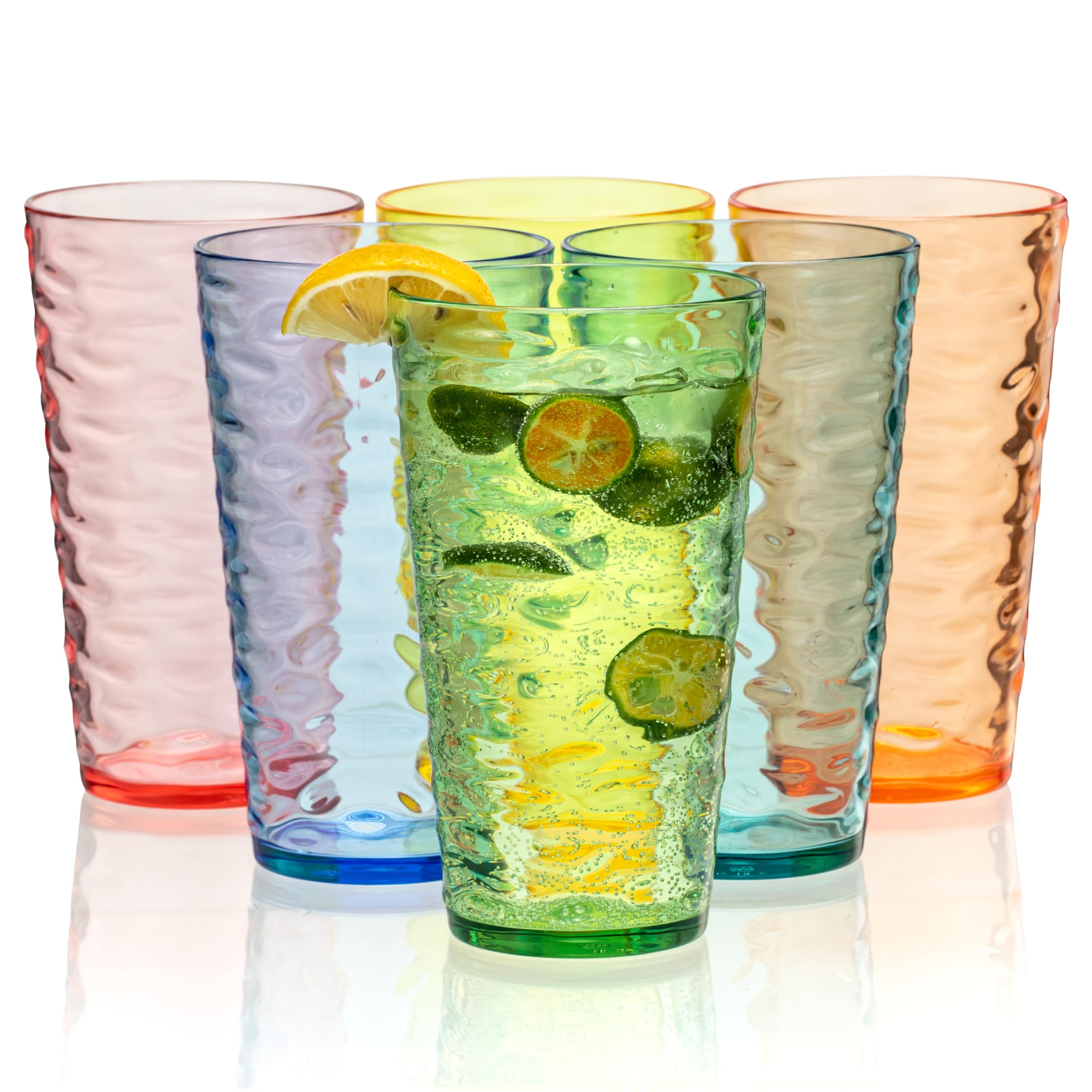 ZAINCA 20-ounce Plastic Tumblers Acrylic Drinking Glasses High-Balls set of 6 Multicolor Reusable Plastic Cups Stackable BPA-Free Shatter-Proof