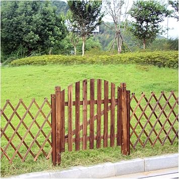 Outdoor Garden Gates, Curved Top Carbonised Vintage Wooden Partition Fence Wooden Garden Pergola Gate for Home Yard Outdoor, Easy to Install, Customizable Size Color Brown, Size 70x80cm