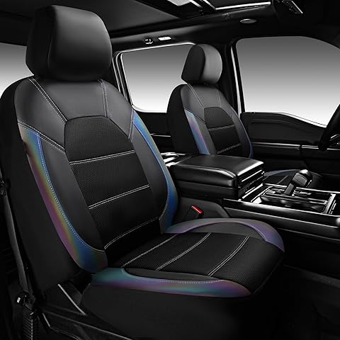 CAR PASS Leather Car Seat Covers Front Seats only, with Air Mesh Front Seat Covers Breathable, Cool Automotive Seat Covers 2 Pack, Universal Fit Most Cars,SUV,Truck,Van Airbag Compatible(Iridescent)